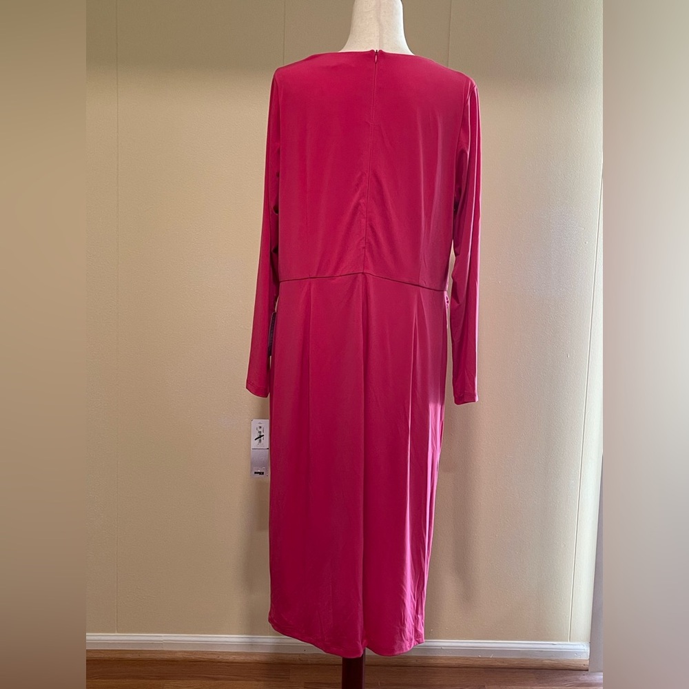 NWT London Times Woman Draped Neck Long Sleeve Jersey Dress Hot Pink Size 16W - Picture 6 of 6